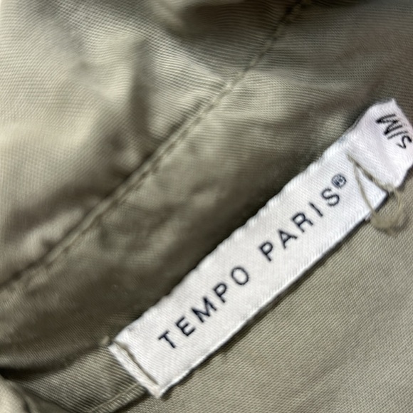 Tempo Paris 100% Tencel Army Green Utility Shirt Stars S/M Adjustable Sleeves - Picture 12 of 13